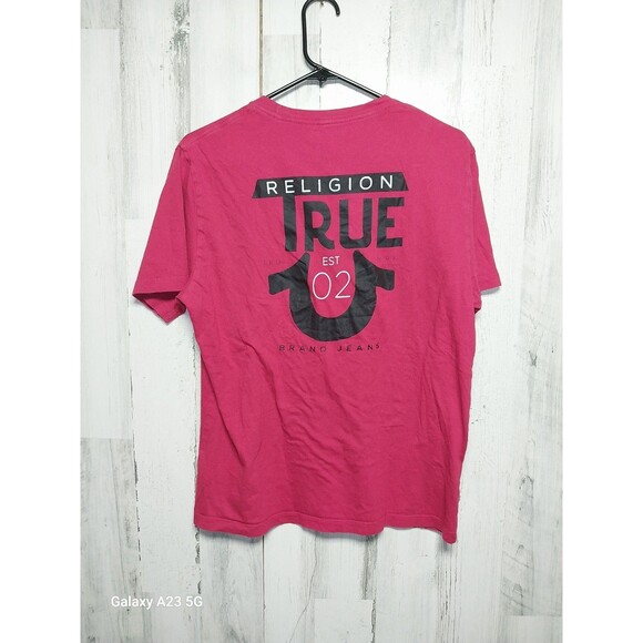 True Religion Shirt Mens Large Red 2024 Logo Double Sided Graphic Tee - Picture 4 of 6